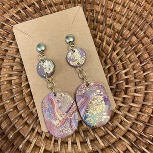 Beautiful purple and gold earrings, handmade from polymer clay